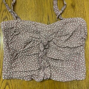 Abercrombie & Fitch Brown and White Ruched Tie Front Bustier Tank Top